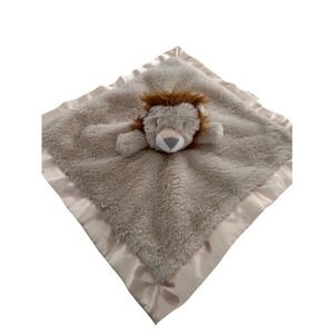 Cloud Island Beige Lion Security Blanket Lovey Satin Trim 14"x14" Baby Comfort